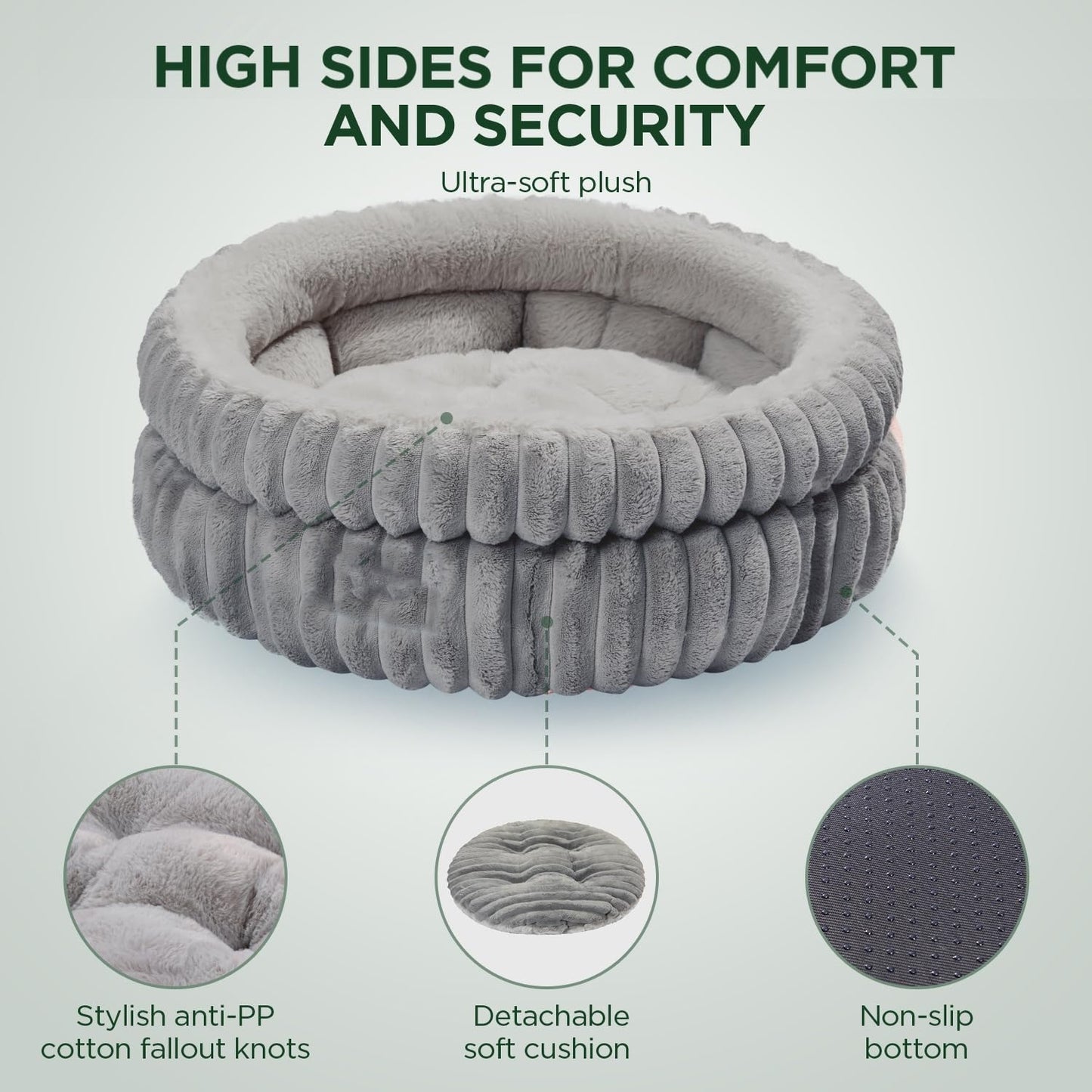 Round Plush Pet Bed Small Dogs Cats Thick Soft Sleep Cushion Comfort Washable