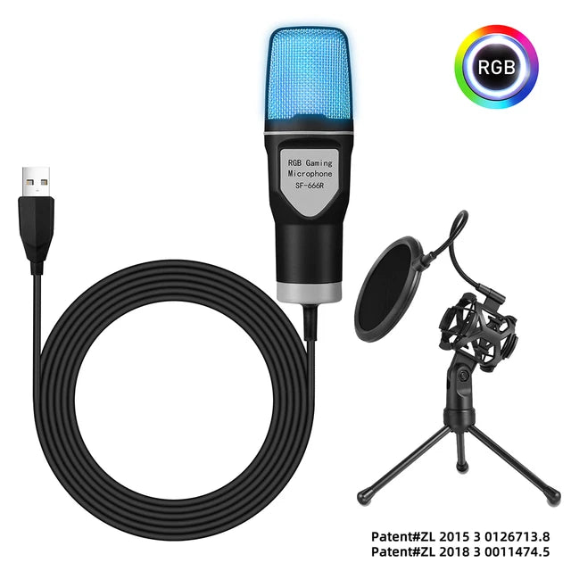 USB Gaming Microphone RGB Condenser Mic Shock Mount Podcast Recording