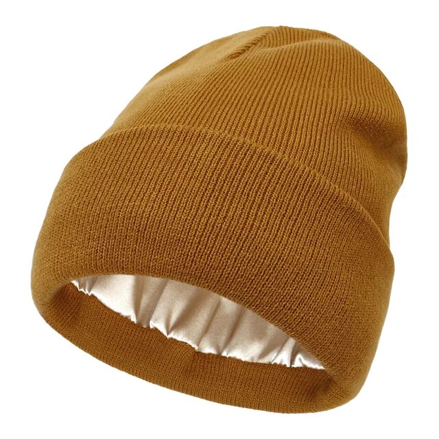 Satin Lined Beanie Hat for Women & Men, Warm Winter Cap, Silk-Lined Knit