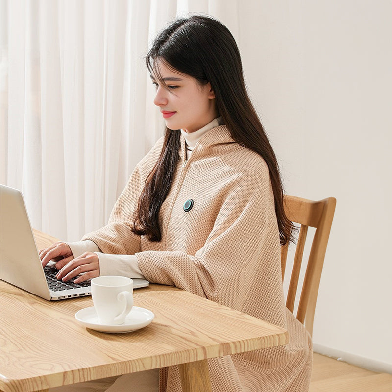 USB Heated Shawl Blanket Portable Wearable Electric Throw with Zipper 3 Heat Levels