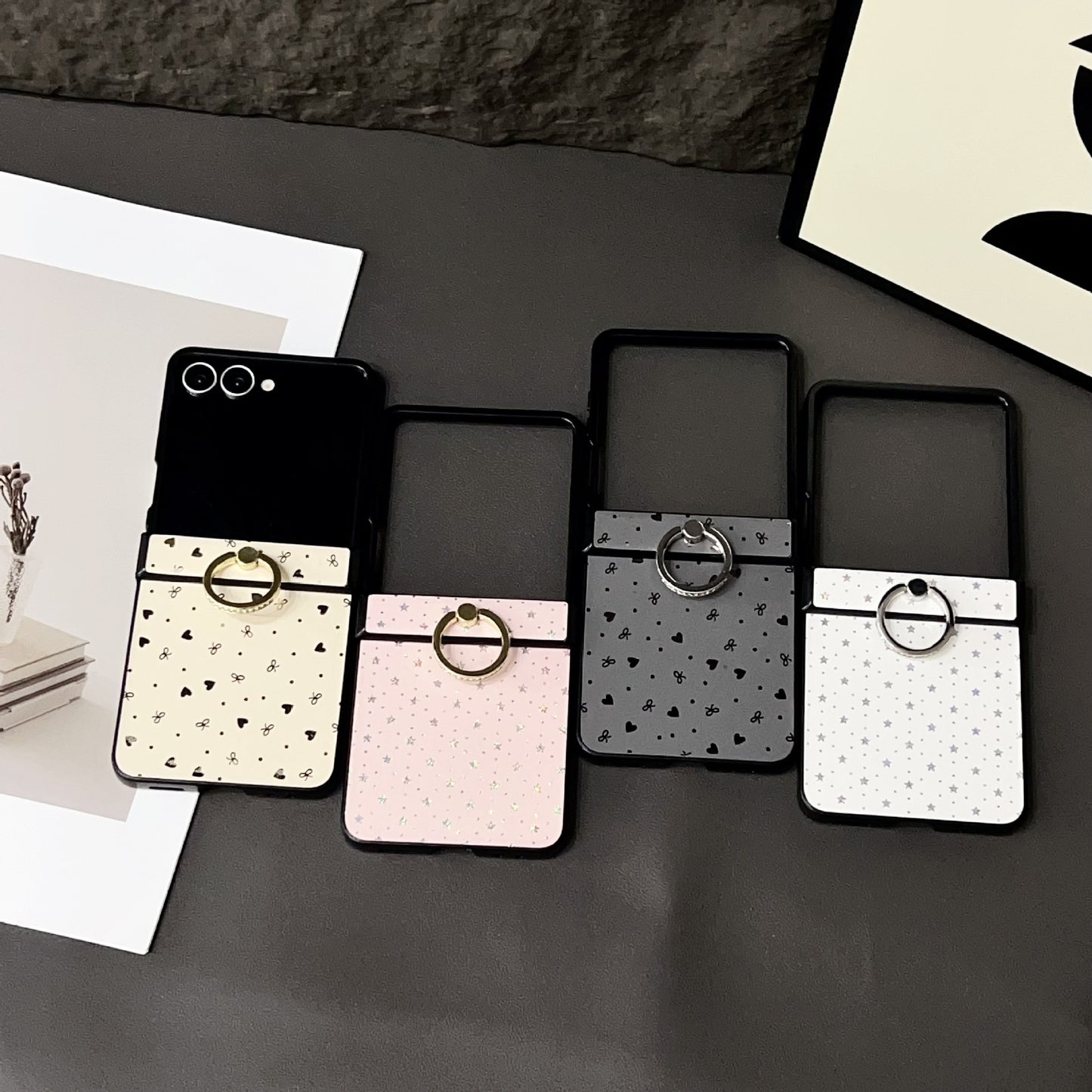 For Samsung Z Flip 7 6 5 4 Protective Case Star Ring Holder Polycarbonate