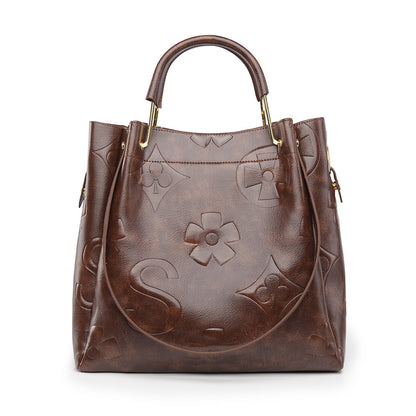 Large Capacity Women's Embossed Tote Bag Maternity Bucket Bag Fashion Accessory