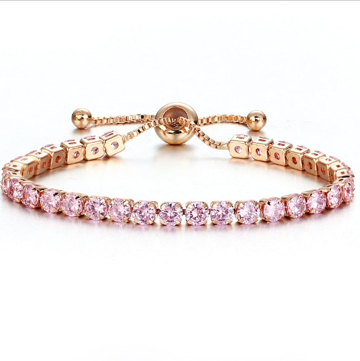 Silver Gold Adjustable CZ Tennis Bracelet, Round Cut, Elegant Crystal Jewellery Women's