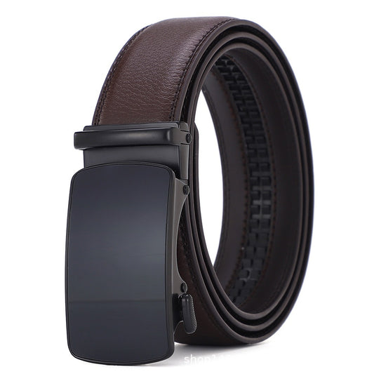 Men’s Genuine Leather Belt Automatic Buckle Two-Layer Cowhide Black Brown