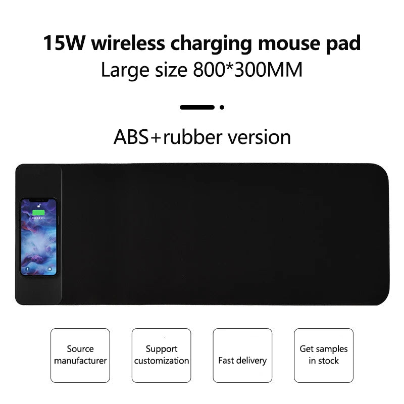 Wireless Charging Mouse Pad 15w Extra Large Rubber Surface 800mm 300mm 4mm Coil