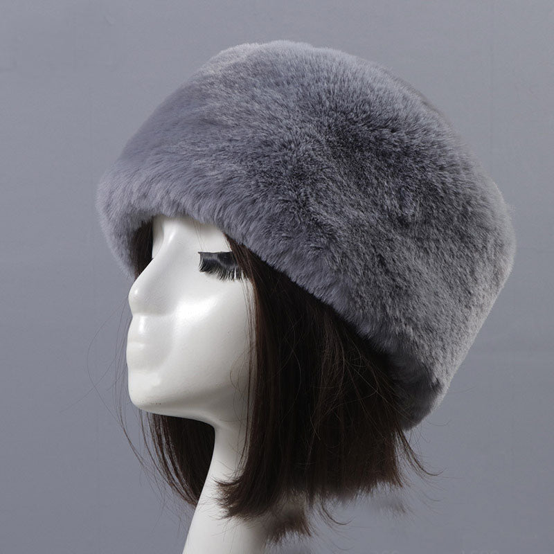 Winter Faux Fur Flat Top Hat Warm Brimless Acrylic Womens Hats Plush Russian