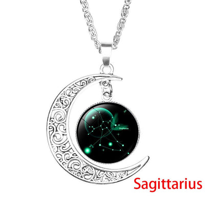 Zodiac Sign Moon Dangle Pendant Necklace 12 Constellation Astrology Jewellery