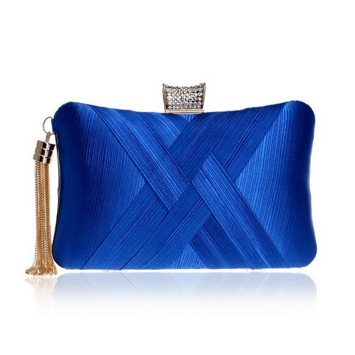 Elegant Satin Tassel Clutch Bag Evening Party Purse Wedding Bridal
