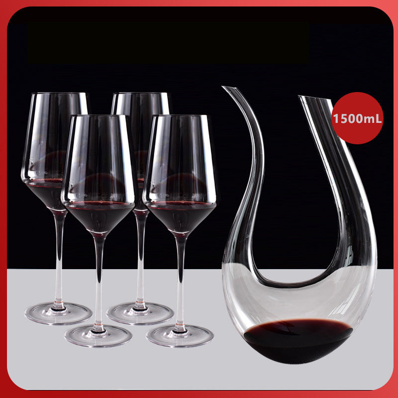 1500ml U Shape Crystal Wine Decanter Hand Blown Glass Set Includes 4 Glasses