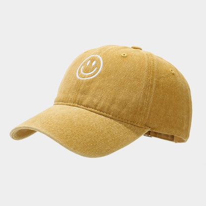 Unisex Cotton Blend Washed Baseball Cap Smiley Design Adjustable Fit Men's