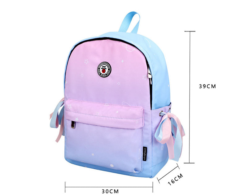 Junior High School Backpack Gradient Bow Spacious Lightweight Durable Girls Bag