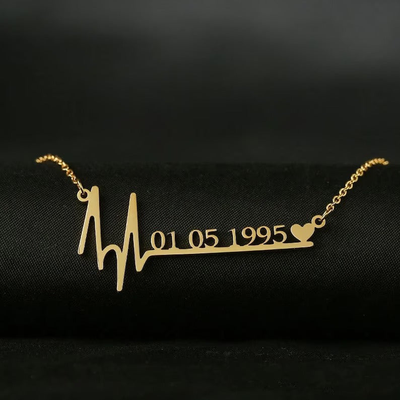 45cm Custom Heartbeat Necklace Date Pendant Stainless Steel Women's Fashion Gift