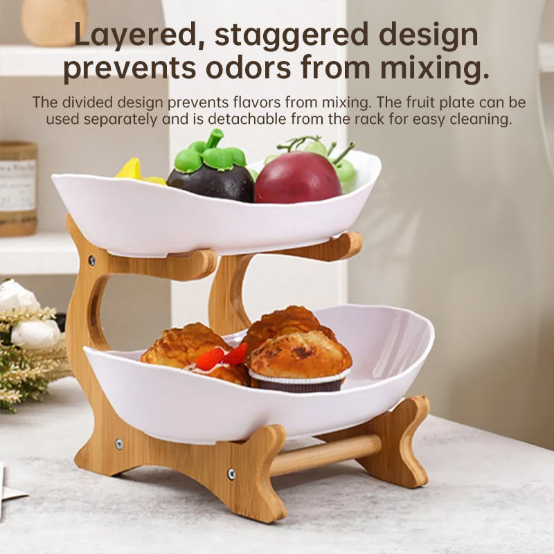 Bamboo Multi-Level Kitchen Fruit Storage Ventilated Countertop Organizer Stand