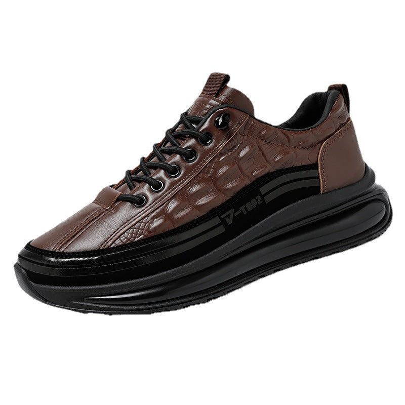 Men's Smart Casual Lightweight Thick-Soled Leather Shoes Stylish Footwear