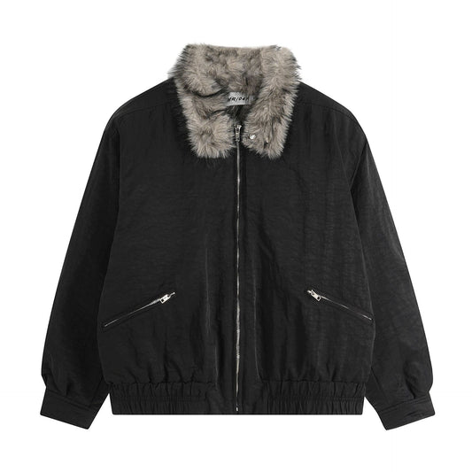 Unisex Winter Cotton Jacket with Wide Short Design and Fur Collar Outdoor Wear