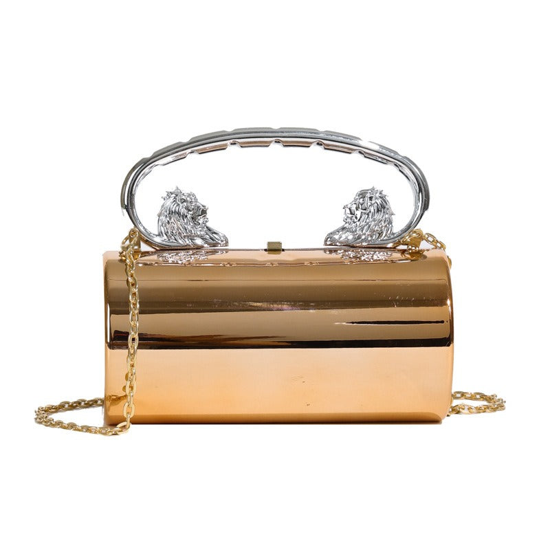 Women's Metallic Lion Handle Handbag Acrylic Clutch with Detachable Strap