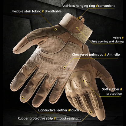 Mens Tactical Gloves Full Finger Anti Slip Reinforced Knuckle Grip Velcro S M L