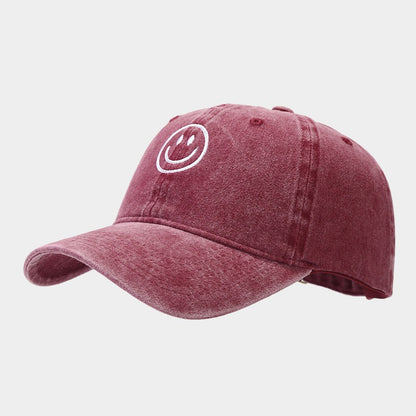 Unisex Cotton Blend Washed Baseball Cap Smiley Design Adjustable Fit Men's