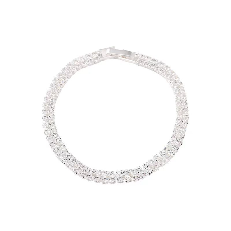 Gold Plated Copper Bracelet Triple Row CZ Crystals 18cm Luxurious Elegant Style