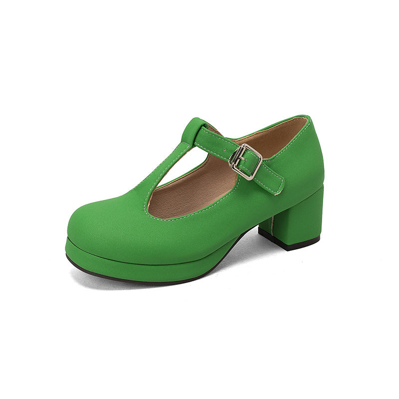 Womens Block Heel Mary Jane Shoes T-Strap Platform Buckle Casual Size 34–40