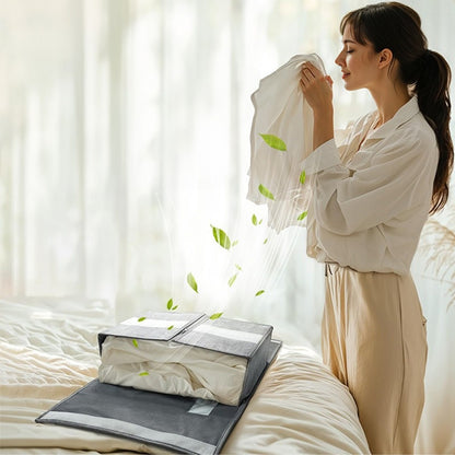 Compact Foldable Rectangular Storage Cube For Linens Towels Bedding Beige Grey