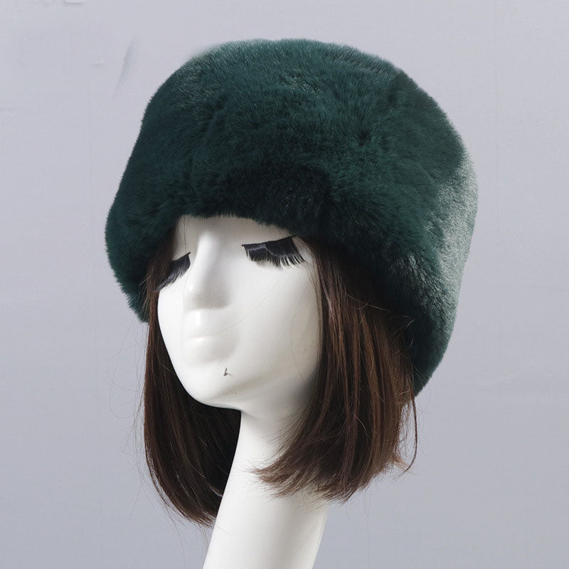 Winter Faux Fur Flat Top Hat Warm Brimless Acrylic Womens Hats Plush Russian