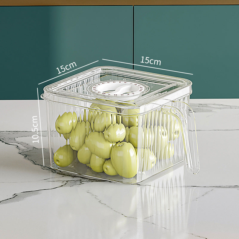Refrigerator Storage Box Drainable Sealed Stackable Handle Lid Removable Tray