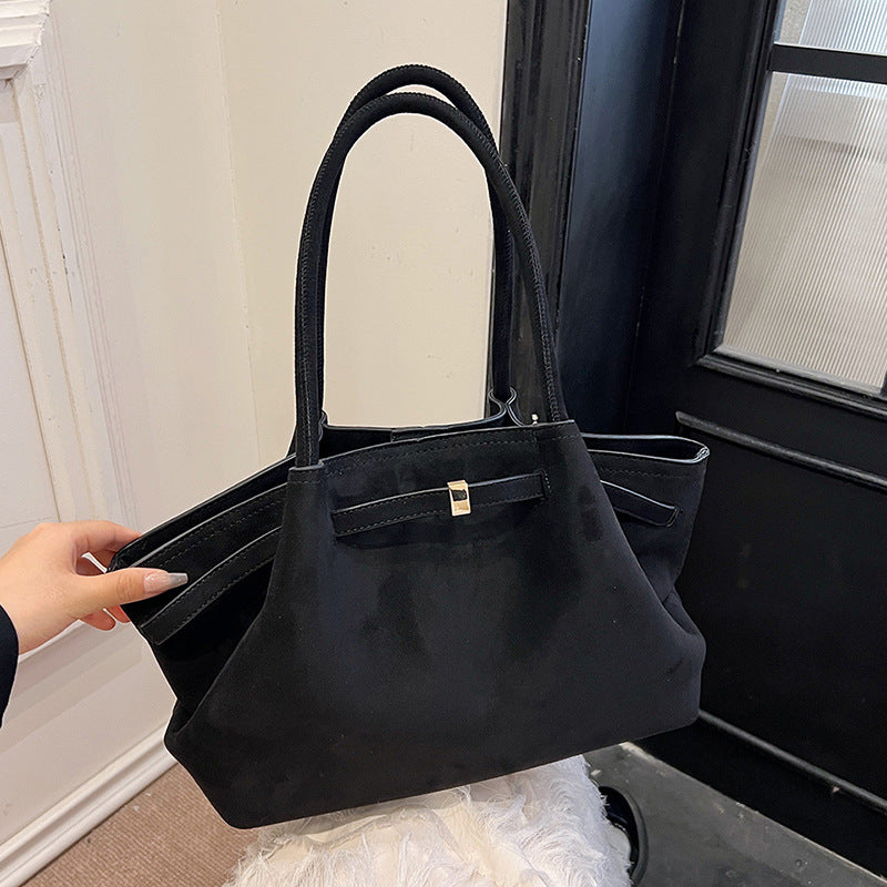 Suede Tote Bag Large Capacity Womens Handbag Retro Style Autumn Winter