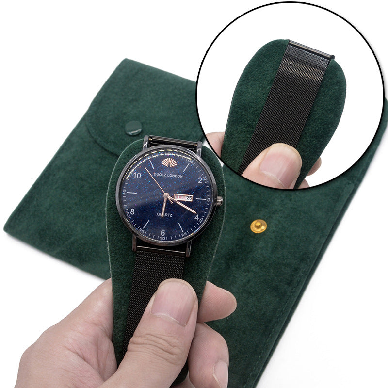 Velvet Snap Button Watch Pouch Thickened Mechanical Case Scratch Resistant Bag