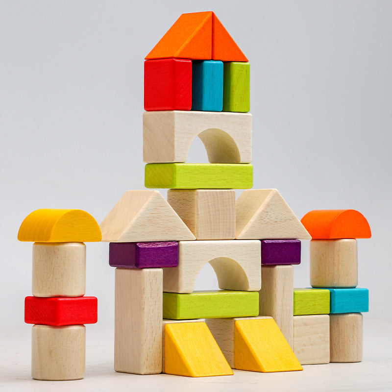Wooden Building Blocks Educational Set Shape Colour Recognition Play for Kids