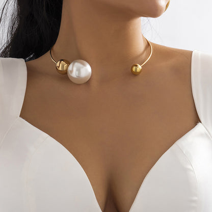 Gold Silver Asymmetrical Round Collar Pearl Necklace Jewellery