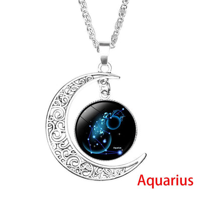 Zodiac Sign Moon Dangle Pendant Necklace 12 Constellation Astrology Jewellery