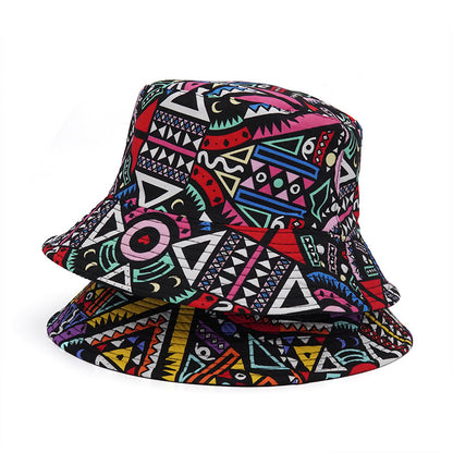 Unisex Fisherman Bucket Hat with Geometric Ethnic Print for UV Sun Protection