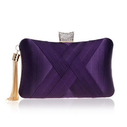 Elegant Satin Tassel Clutch Bag Evening Party Purse Wedding Bridal