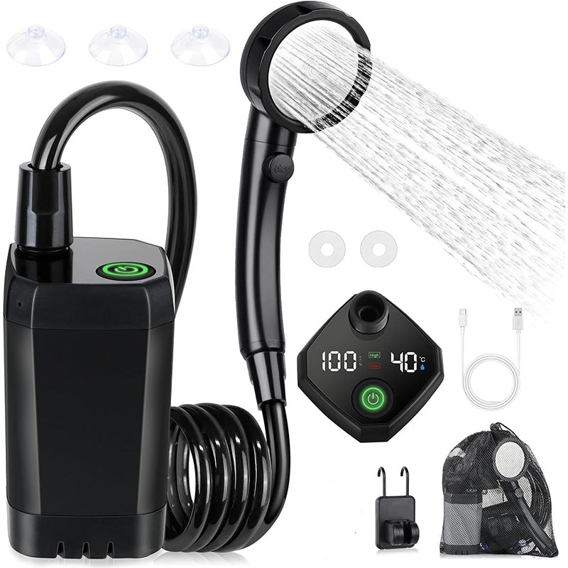 Outdoor Camping Shower 6000mAh USB-C Rechargeable Waterproof Digital Display