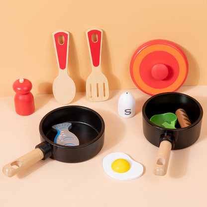 Wooden Chef Kitchen Playset Simulation Kids Role Play Cooking Toy Utensils Set