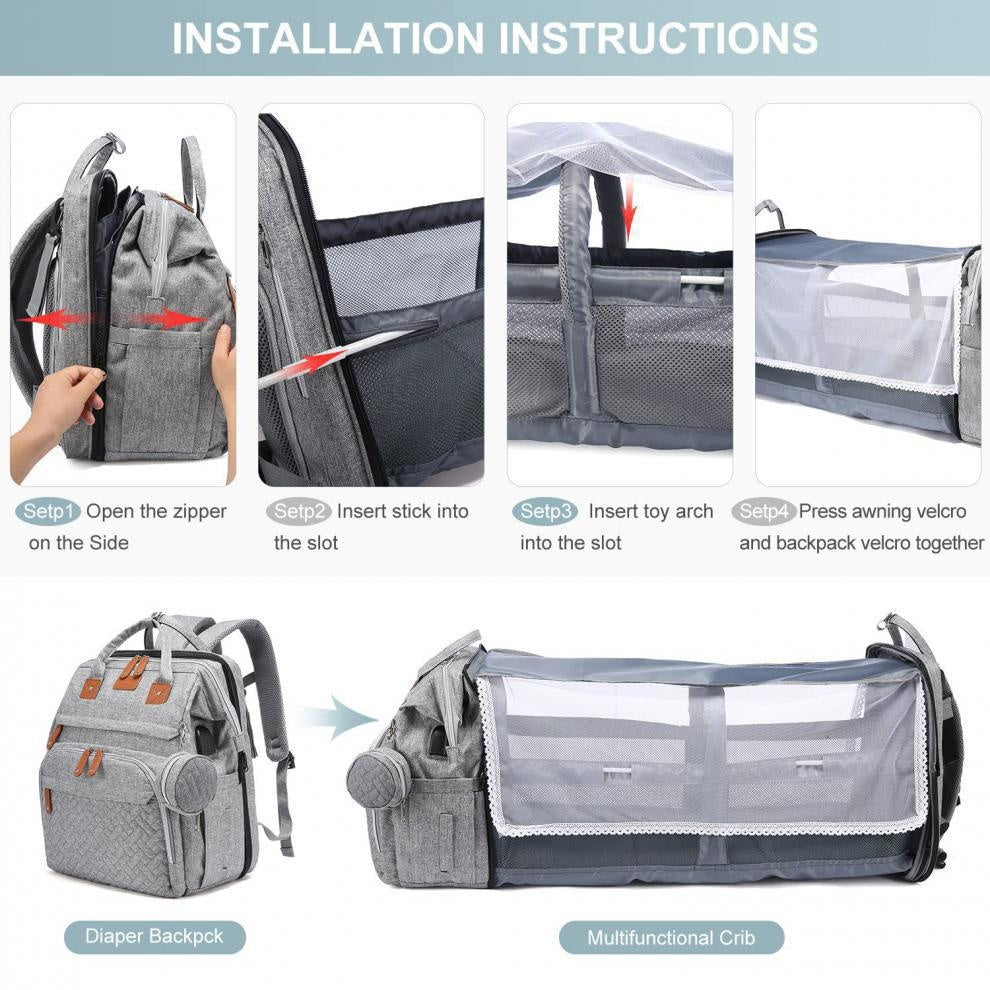 Large Capacity Baby Backpack Integrated Crib Mosquito Defence Travel Essential