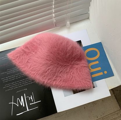 Ladies' Rabbit Fur Knitted Winter Bucket Hat for Stylish Cold Weather Comfort