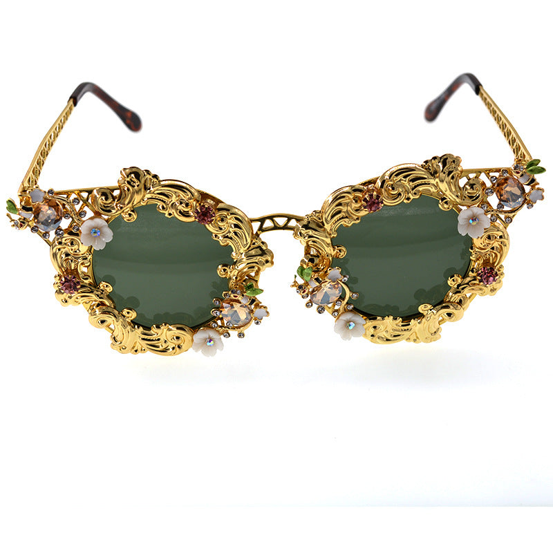Womens Vintage Baroque Crystal Sunglasses UV400 Protection Stylish Outdoor Eyewear