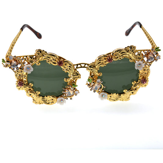 Womens Vintage Baroque Crystal Sunglasses UV400 Protection Stylish Outdoor Eyewear