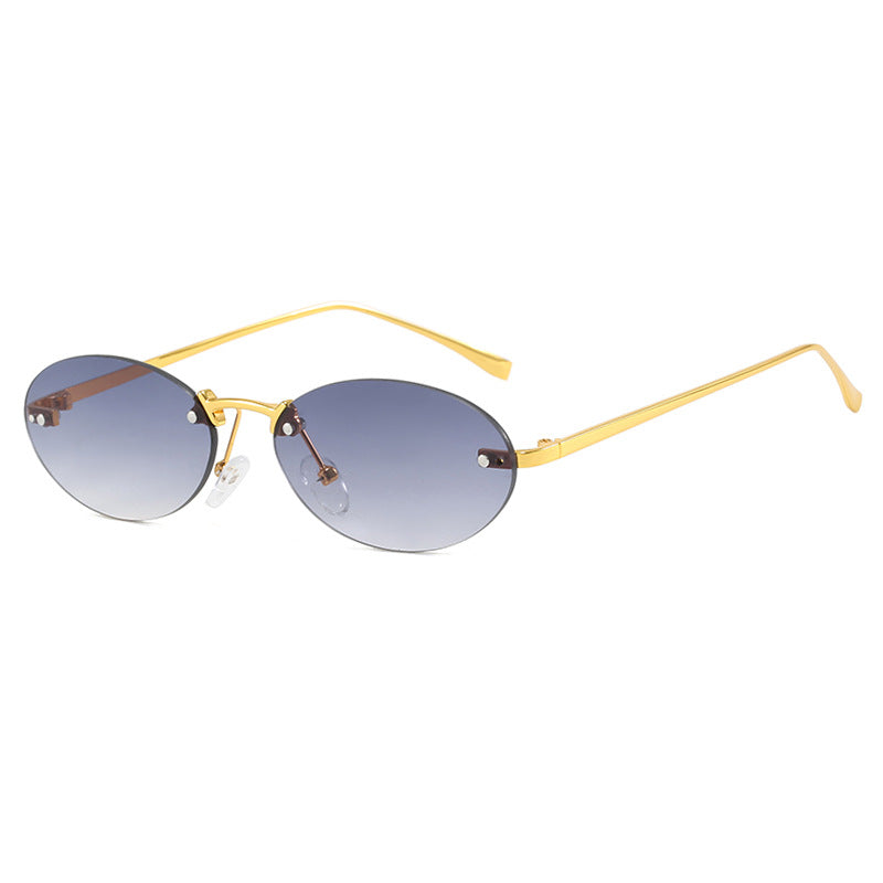 Women's Elliptical Frameless Sunglasses Rivet Detail UV400 Sun Protection Polarized