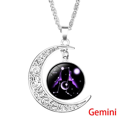 Zodiac Sign Moon Dangle Pendant Necklace 12 Constellation Astrology Jewellery