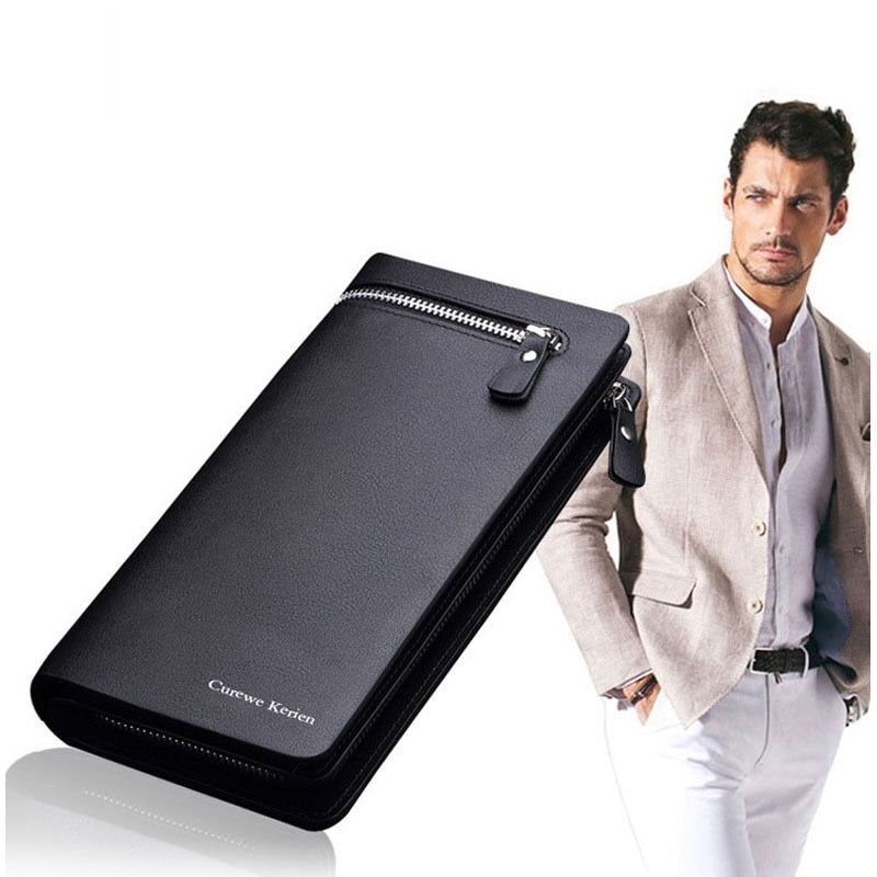 Leather Bifold Wallet Men Clutch Long ID Card Money Holder Slim Pocket Storage