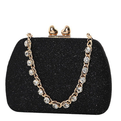 Gold Tone Glitter Gemstone Chain Handle Crystal Small Bag Handbag