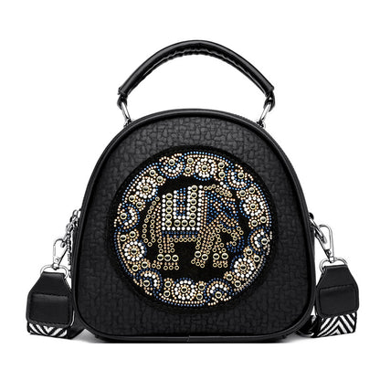 Medium Vegan Leather Elephant Pattern Crossbody Shoulder Bag Generous Capacity