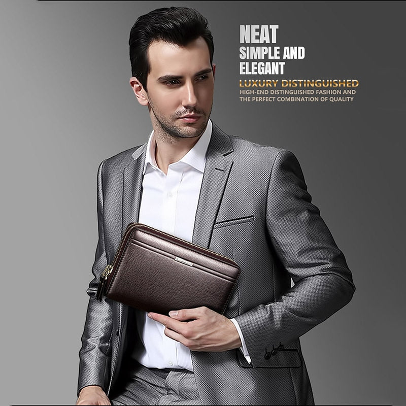 Men's Faux Leather Wallet High Capacity Slim Multiple Card Slots Secure Zip Closure