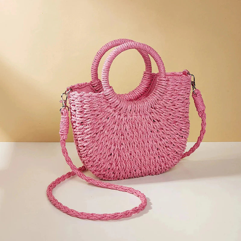 Round Woven Straw Bag Small Size Casual Summer Shoulder Accessory Women