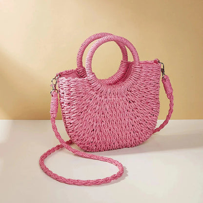 Round Woven Straw Bag Small Size Casual Summer Shoulder Accessory Women