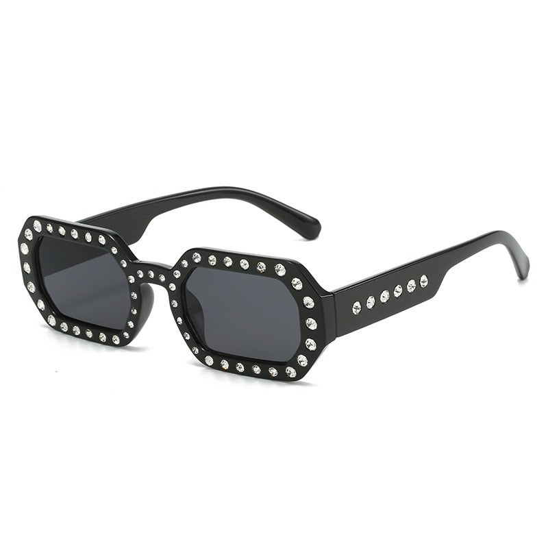 Custom Diamond-Embedded Compact Frame Sunglasses for Women with UV Protection