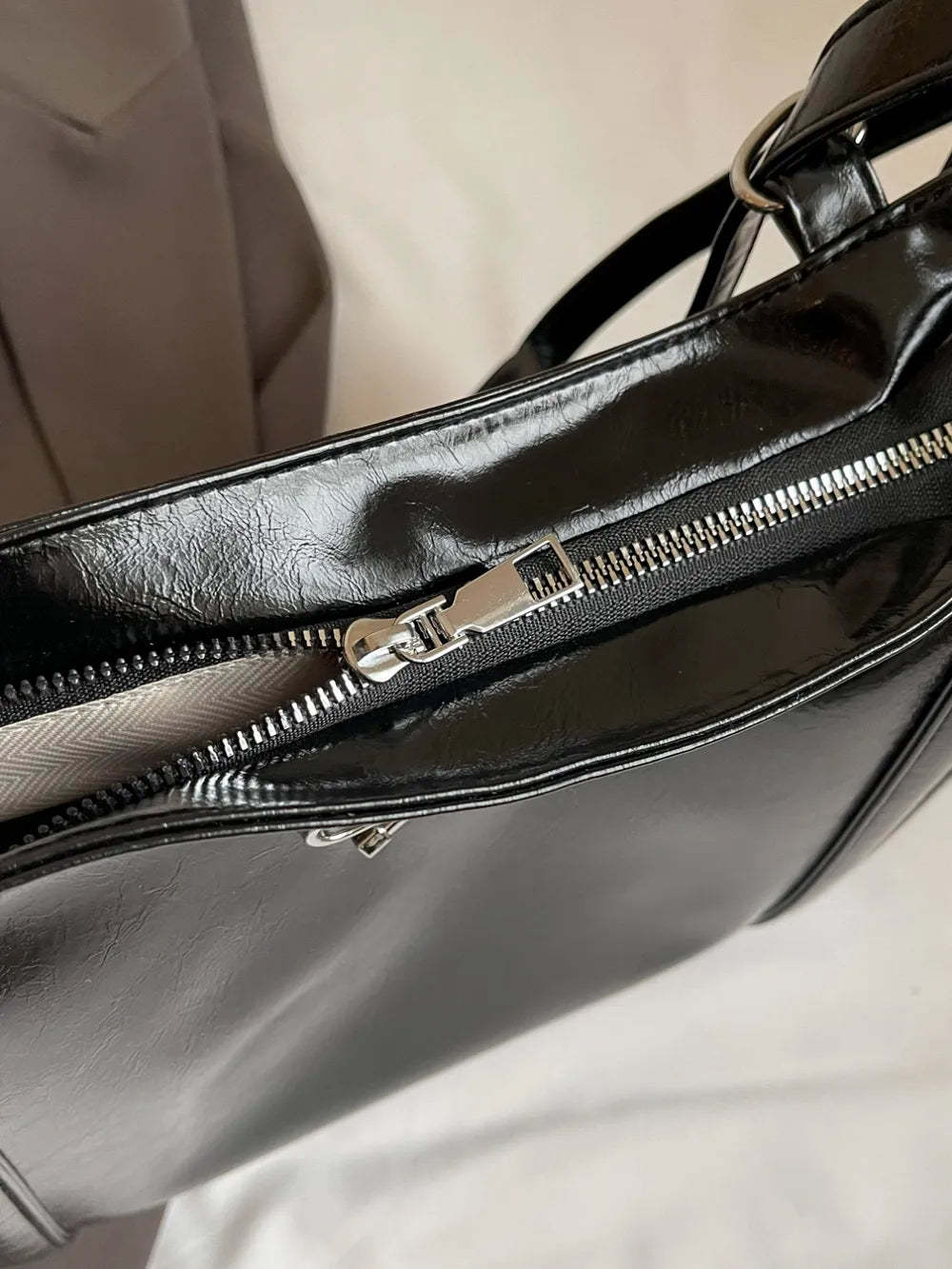 Adjustable Shoulder Strap Bag Faux Leather Zip Closure Roomy Interior Pockets